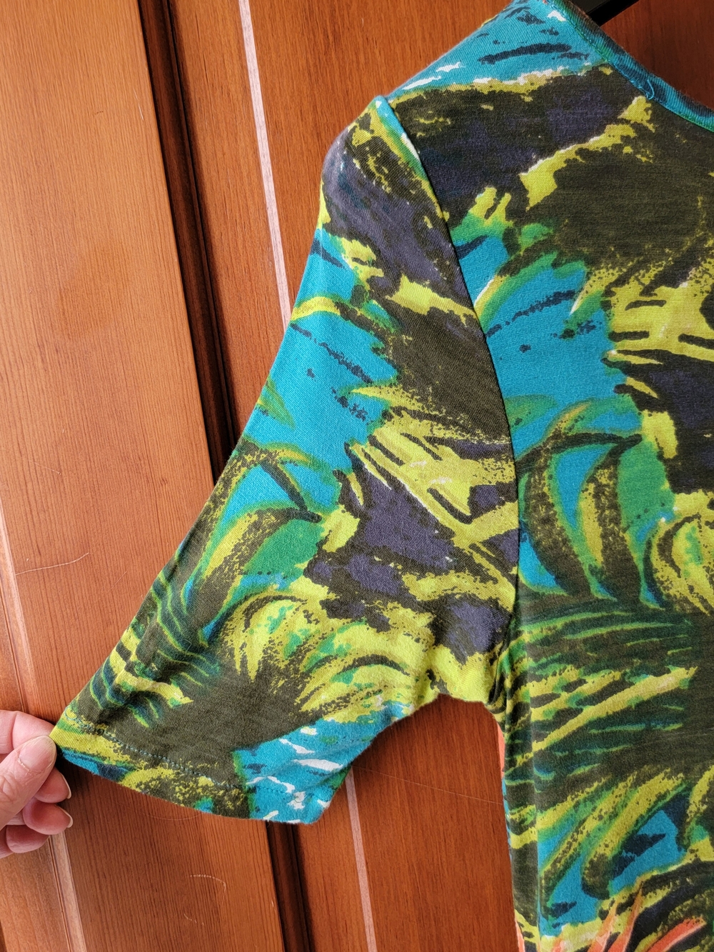 Vintage 90s PHOOL Boho Crinkle Rayon Abstract Maxi Dress Handkerchief Hem Large - Picture 5 of 14
